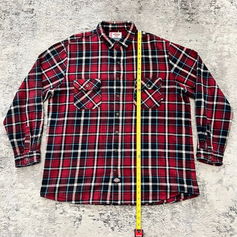 Vintage Dickies Heavy Red Plaid Flannel Jacket Mens 2XLT XXLT Pockets Shirt